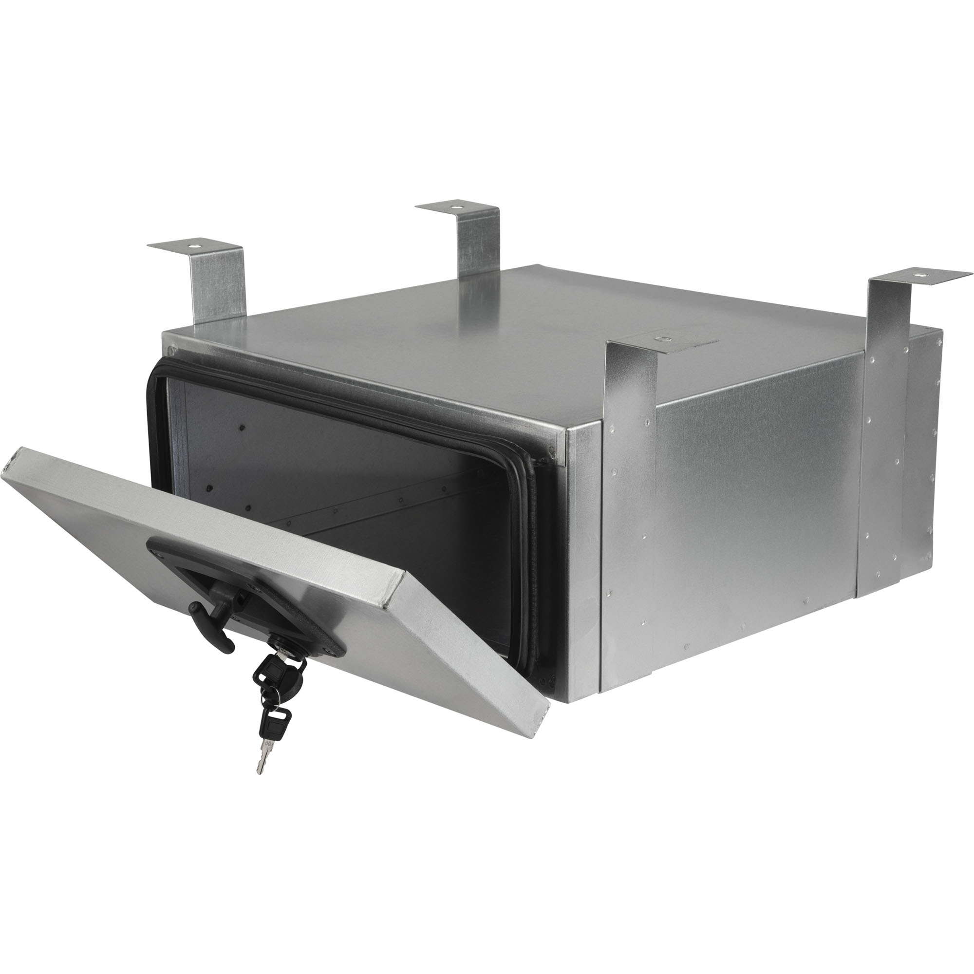 Staubox, verzinkt, mit Bügelhalter, B400 x T420 x H180 mm